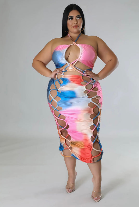 Rainbow Tie Dye Halter Midi Dress