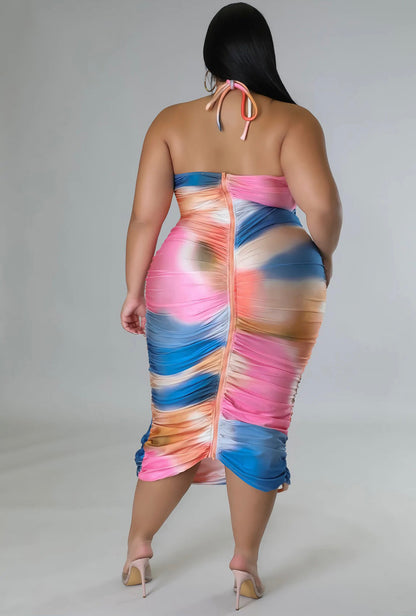 Rainbow Tie Dye Halter Midi Dress